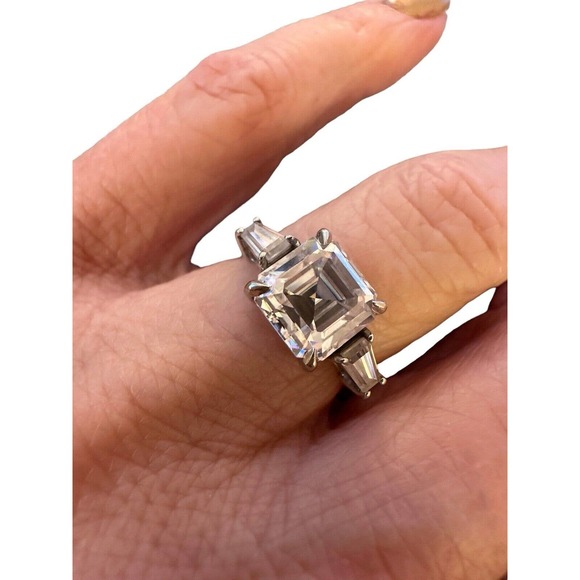 Unbranded Jewelry - 2.50 TCW Asscher Cut Moissanite Three-Stone Engagement Ring 14k Solid White Gold